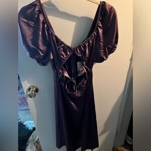 Elegant Purple Puff Sleeve Dress